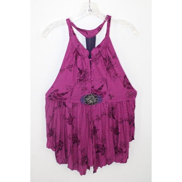 Free People Layered Magenta Floral Print Sleeveless Blouse Women's Size Large - Picture 1 of 10